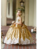 Gold Sequin Ivory Lace Peplum Gorgeous Flower Girl Dress